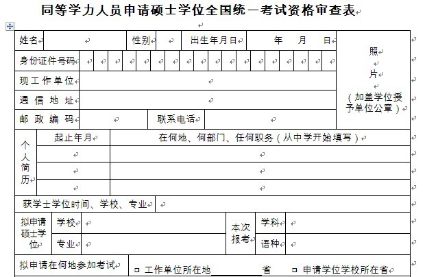 ★2013同等学力人员申请硕士学位资格审查表