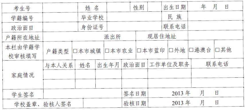 天津2014中考报名基本信息采集要求