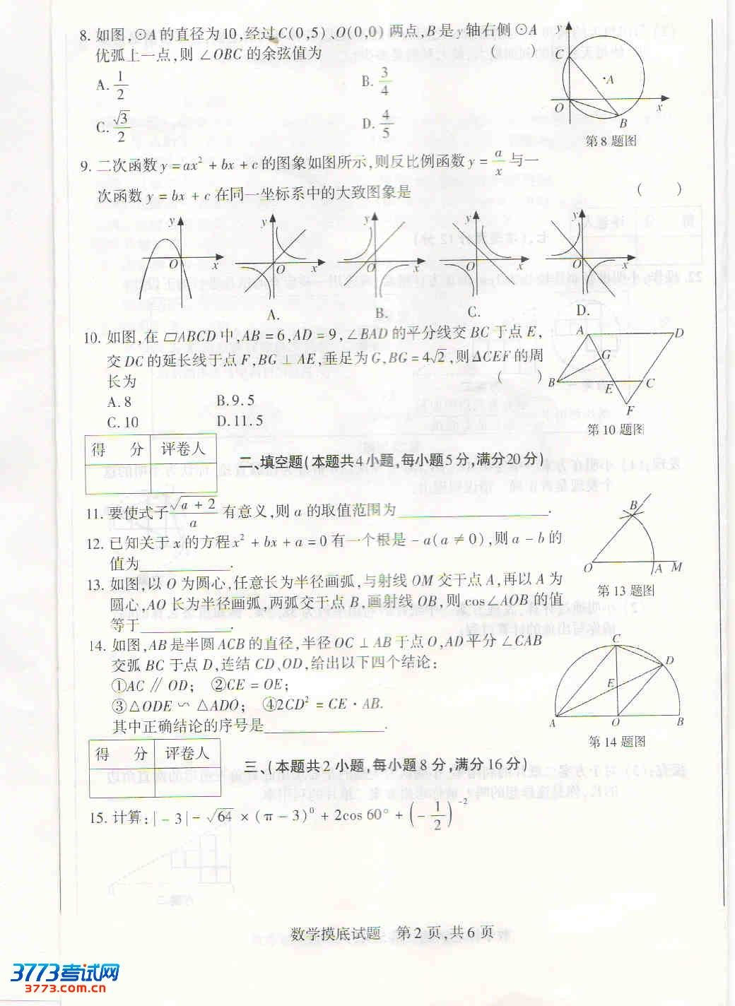 ★2013年安徽中考摸底考试数学试题答案[2]-中