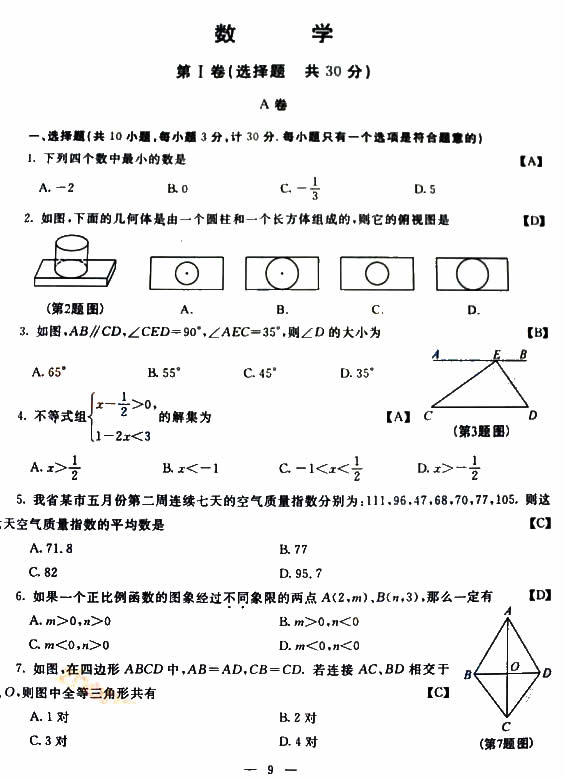 2013陕西中考数学试题|2013陕西中考数学试题