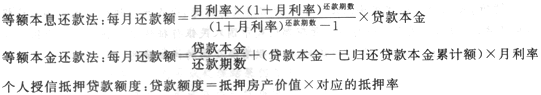 2016年银行从业资格考试《个人贷款》重要公式汇总