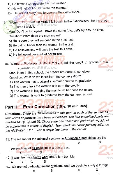 天津2012年成人学位英语考试真题(A卷)及答案