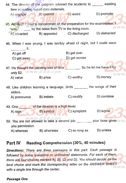 天津2012年成人学位英语考试真题(A卷)及答案
