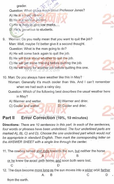 天津2010年成人学位英语考试真题(A卷)及答案