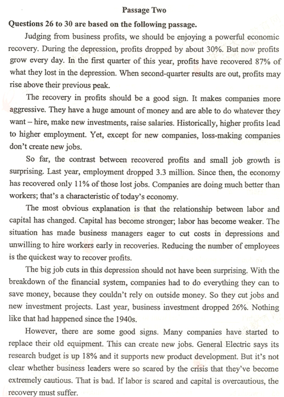 试题五:2013年1月高等教育自学考试英语(二)试