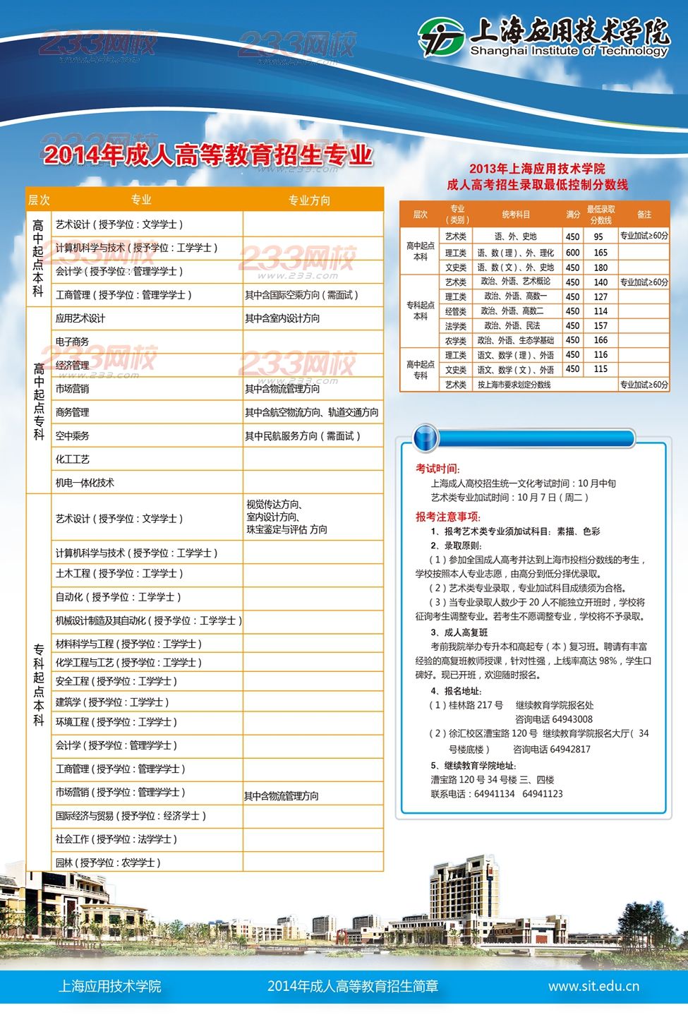上海应用技术学院2014年成人高等教育招生简章