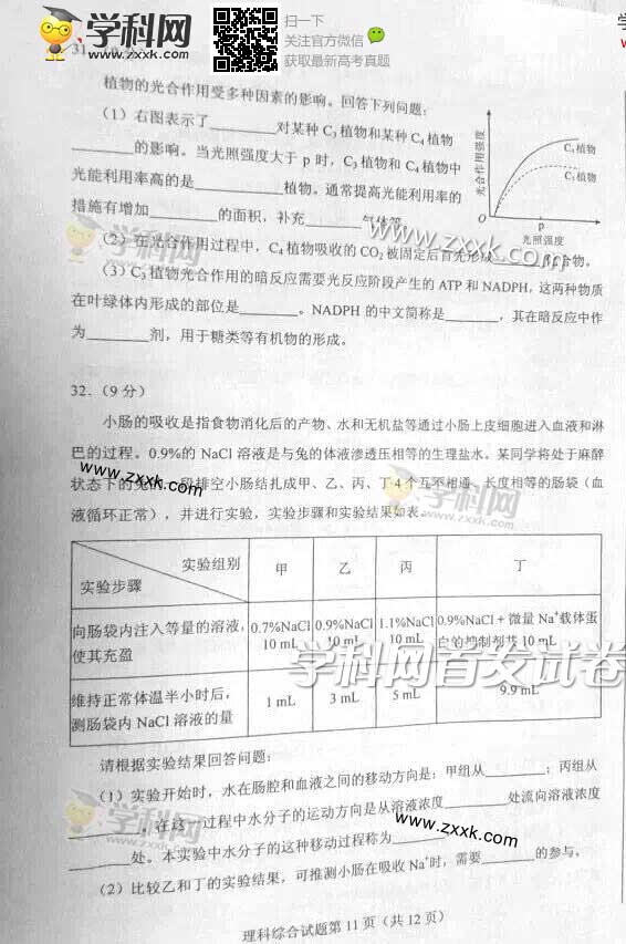 2014年高考全国大纲版理综试题及答案 233网