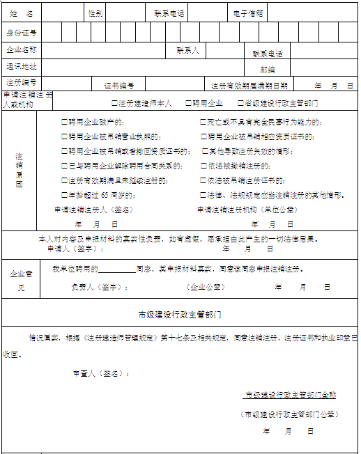 二级建造师注销注册申请表(完整版)-二级建造师