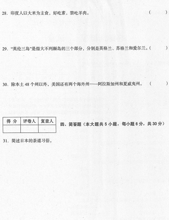 四川2015年1月自考《客源国概况》真题-自考