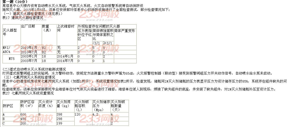 消防工程师真题案例分析