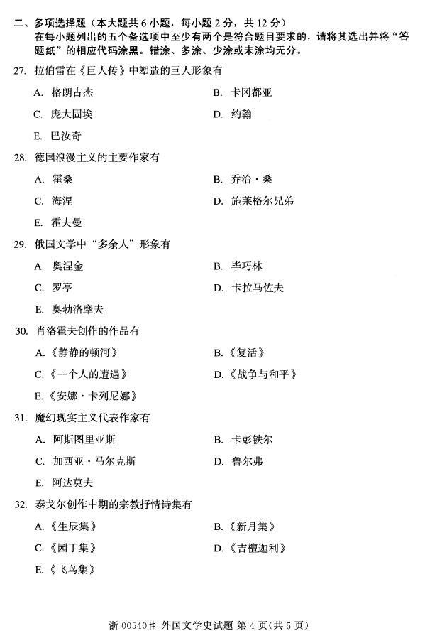 全国2015年4月自考《外国文学史》考试真题-