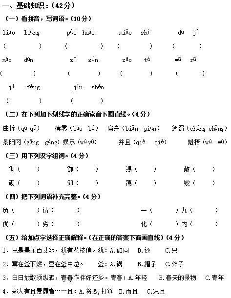 小学六年级毕业统考语文检测试卷十-233小学