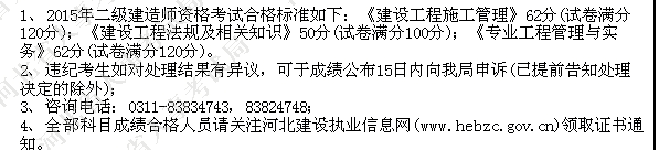 2015年河北二级建造师合格标准