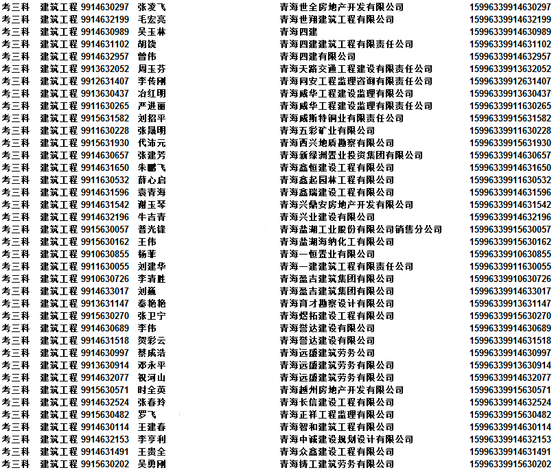 2015年青海二级级建造师资格考试合格人员名单