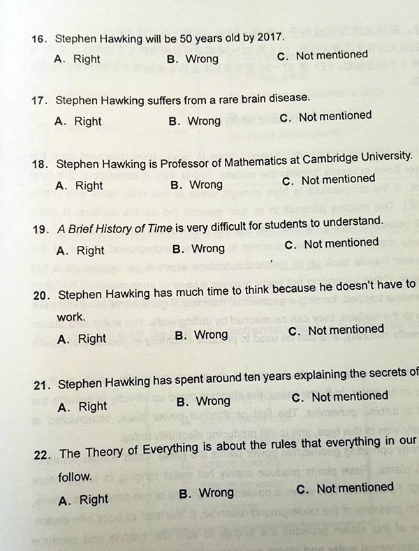 2016年职称英语考试真题理工类B级阅读判断(