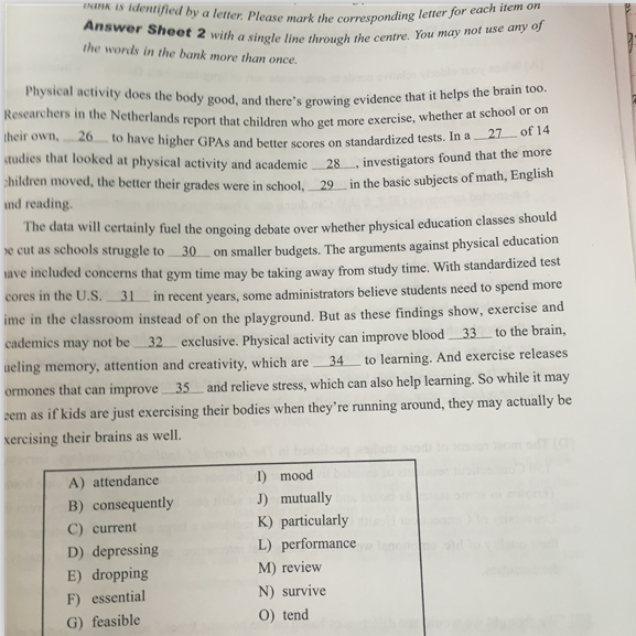 2016年6月英语四级选词填空真题答案(第一套