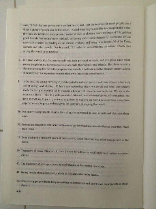 2016年6月英语六级段落匹配真题答案