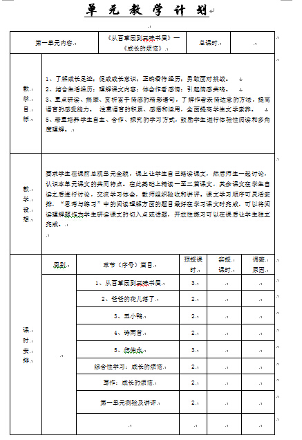 人教版七年级下册语文表格式教案全册下载