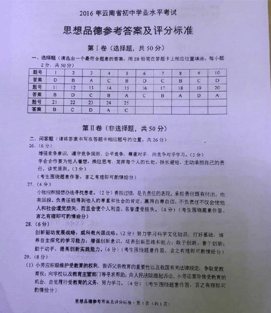 【2016云南省保山市七年级下册数学期末考试答案】