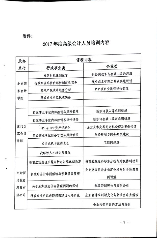 2017年福建高级会计人员继续教育培训通知-会