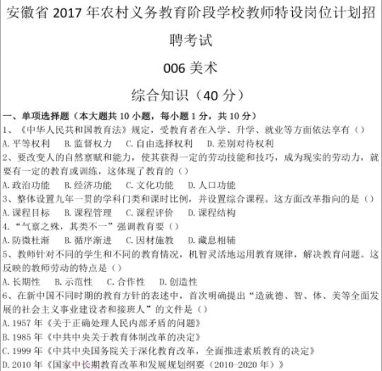 2017年安徽省特岗教师考试《美术》真题