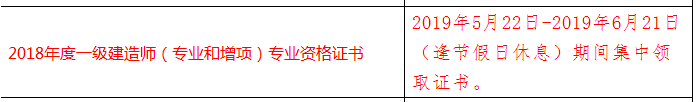 2018年海南一级建造师合格证书领取时间5月22日至6月22日