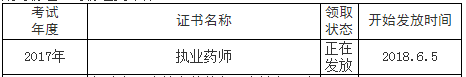 2017年四川眉山执业药师证书领取时间6月5日起