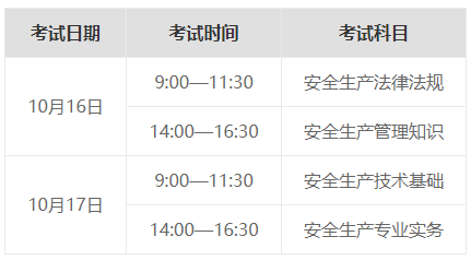 2021年中级安全工程师考试时间安排