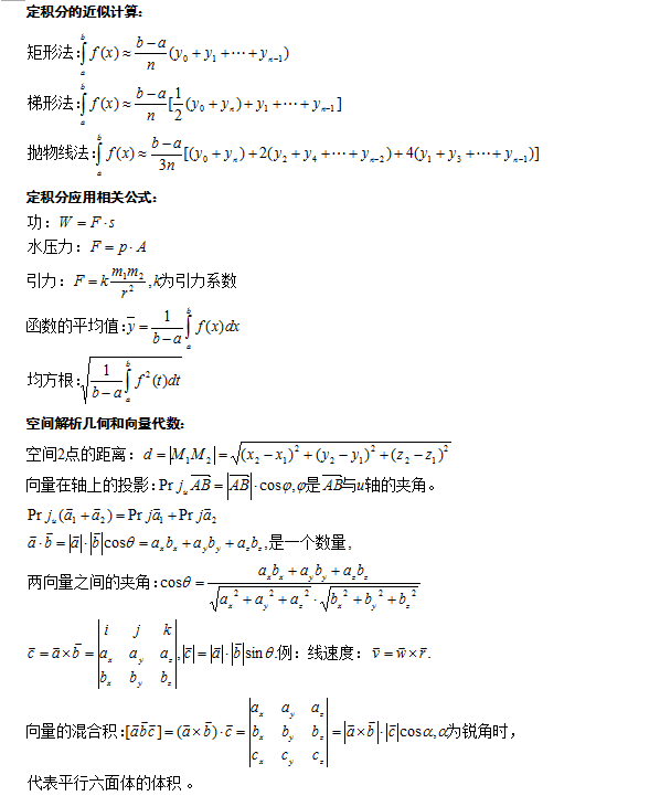 2013年成人高考(专升本)高等数学公式大全