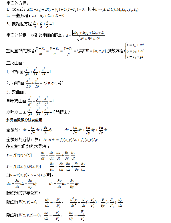 2013年成人高考(专升本)高等数学公式大全