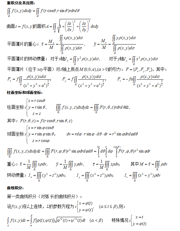 2013年成人高考(专升本)高等数学公式大全