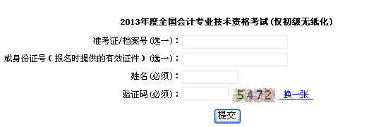 上海2013年初级会计职称无纸化考试成绩查询入口