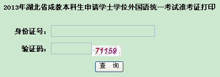 2013年湖北省成教本科生申请学士学位外国语统一考试准考证打印