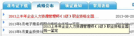 广东2013年5月人力资源管理师一级成绩查询入口