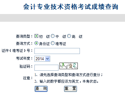 安徽2014年初级会计职称成绩查询入口