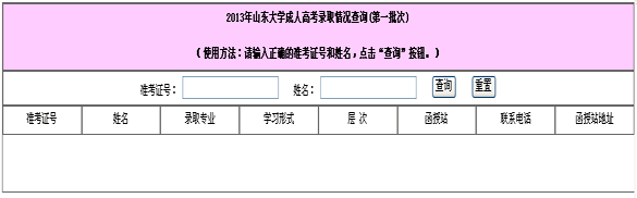 2013年山东大学成人高考录取情况查询