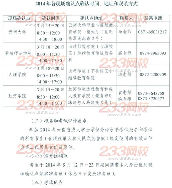 云南2014年成人学士学位报名通知