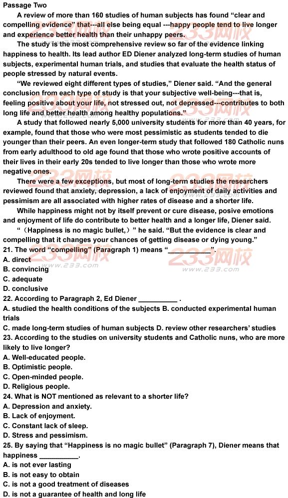 湖南2011年6月成人学位英语考试真题及答案