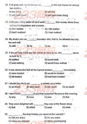 天津2006年成人学位英语考试真题(A卷)及答案