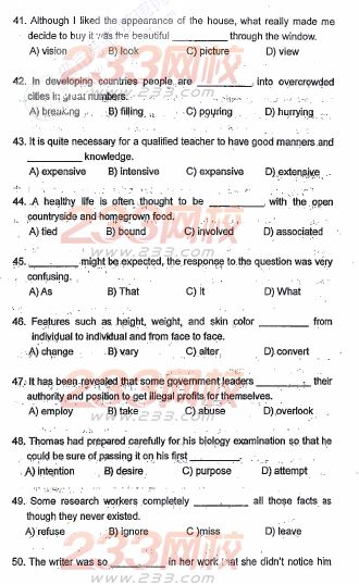 天津2006年成人学位英语考试真题(A卷)及答案