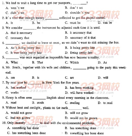 2014年成人学位英语语法强化练习017