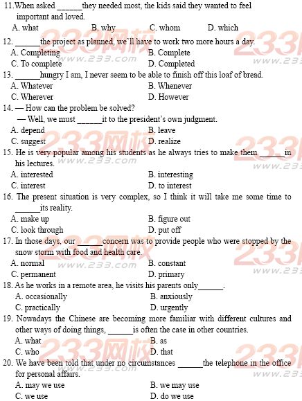 黑龙江2009年成人学位英语考试A卷真题及答案