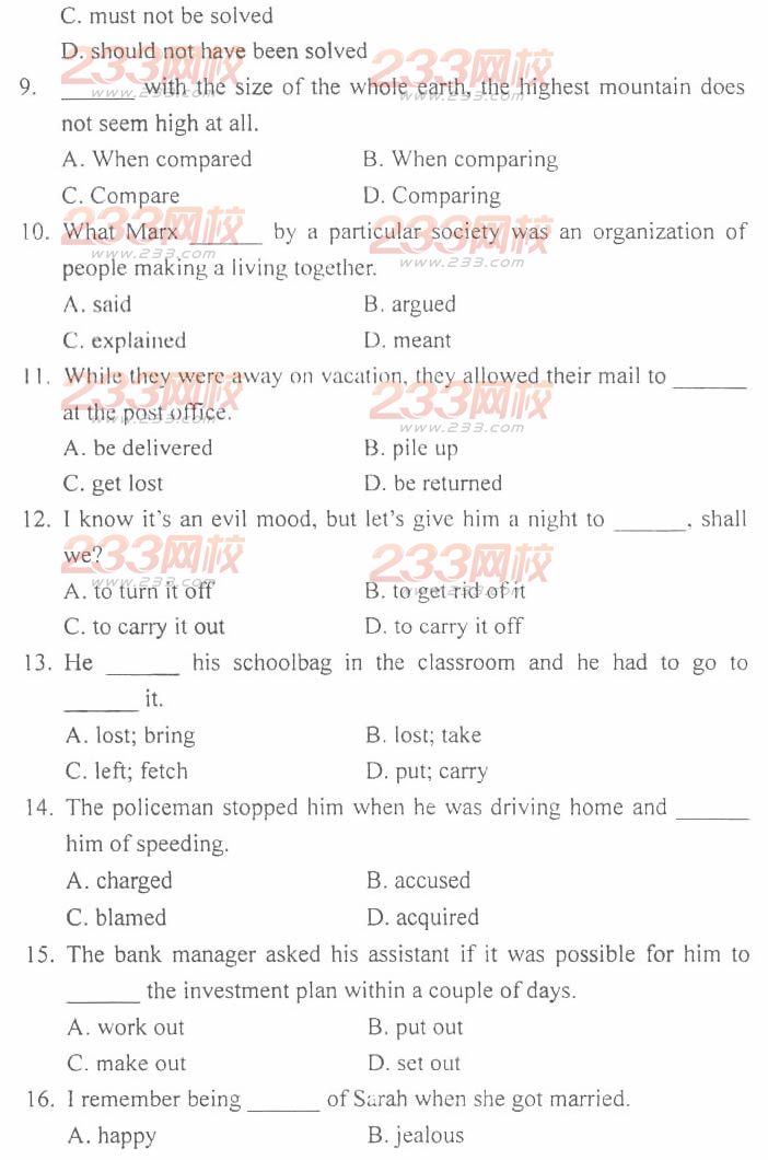 河南2013年11月成人学位英语考试A卷真题及答案