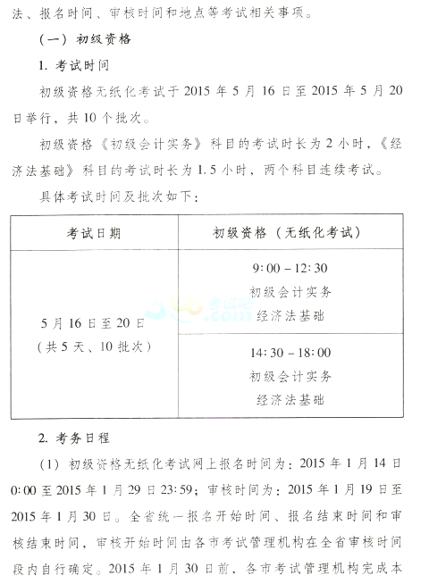 河南2015年初级会计师考试