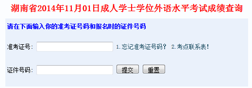 湖南2014年11月成人学位英语成绩查询入口