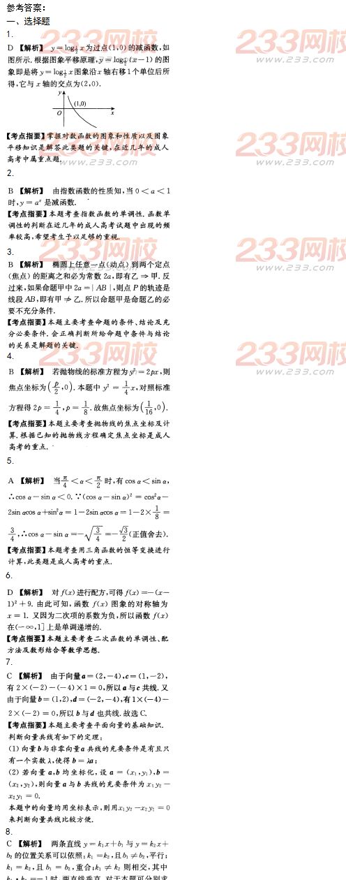 2016年成人高考数学(文史财经类)模拟试题及答案（5）