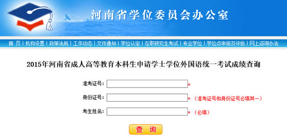 2015年河南成人学位英语考试成绩查询入口