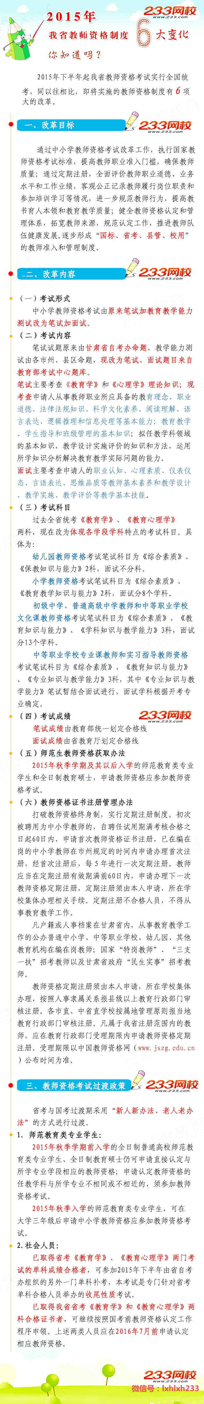 图解2015年甘肃教师资格证考试改革六大变化