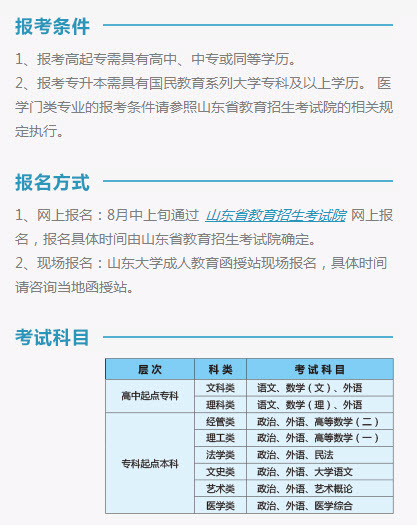 山东大学2015年成人高考招生简章