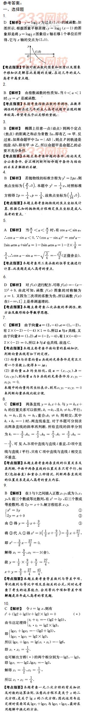 2015年成人高考高起点文史类数学冲刺试题及答案（第五套）